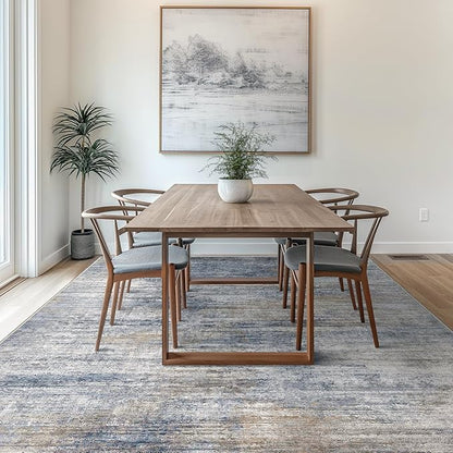 Bavni 8x10 Area Rugs, Abstract Modern Living Room Rugs, Large Machine Washable Rug Non-Slip, Soft Pet Friendly Rugs for Bedroom, Playroom, Dining Room, Blue/Light Grey