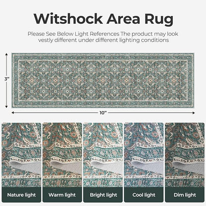 WITSHOCK Washable 3x10 Long Runners Rugs for Hallways,Vintage Neutral Hallway Rugs for Entryway Kitchen Bedroom,Vintage Farmhouse Home Decor(Teal Blue,3x10)