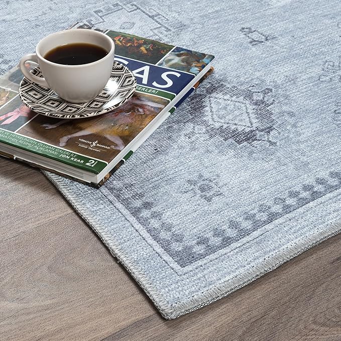Fame Rugs Turkish Rug. Washable Vintage Oriental Antique Inspired Traditional Doormat Small Modern Area Rugs Luxury Entryway Entry Bedroom Bathroom Kitchen (394GG, 7'5 x 9'9)