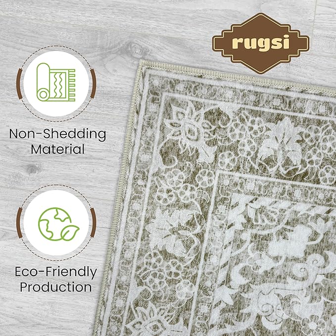 Washable Area Rug 4x6 | Non Slip Area Rug for Living Room, Bedrooms, Dining Room | Ultra-Soft Flannel Carpet Area with Rubber Backing (Sand, 4x6)