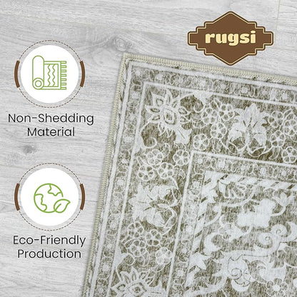 Washable Area Rug 4x6 | Non Slip Area Rug for Living Room, Bedrooms, Dining Room | Ultra-Soft Flannel Carpet Area with Rubber Backing (Sand, 4x6)