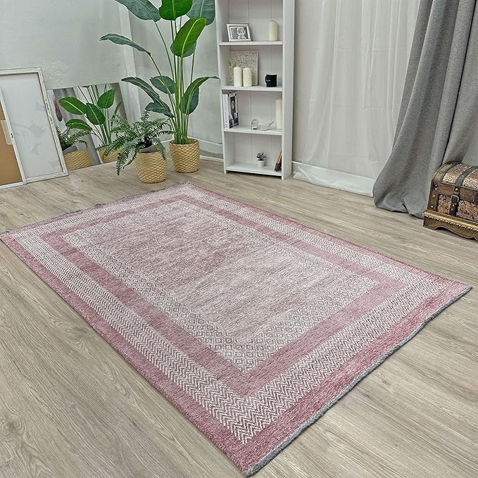 Alfa Rich 4x6 Mauve Lilac Washable Area Rugs for Living Room Bedroom Kitchen Cotton Rug