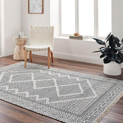 Mark&Day Wool Rugs, 4x6 Nishnabotny Cottage Dark Gray Area Rug, Grey Beige Carpet for Living Room, Bedroom or Kitchen (3'6" x 5'6")
