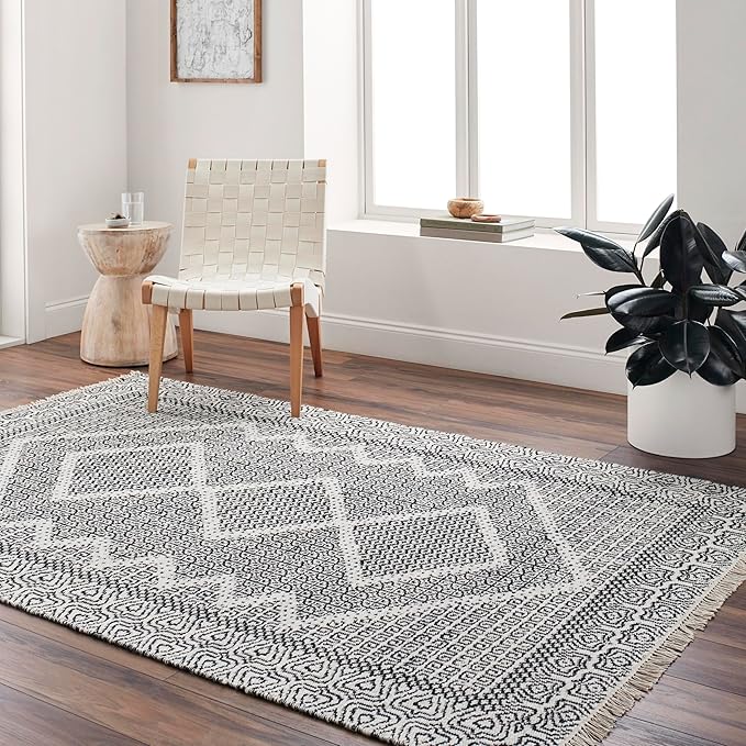 Mark&Day Wool Rugs, 6x9 Nishnabotny Cottage Dark Gray Area Rug, Grey Beige Carpet for Living Room, Bedroom or Kitchen (6' x 9')