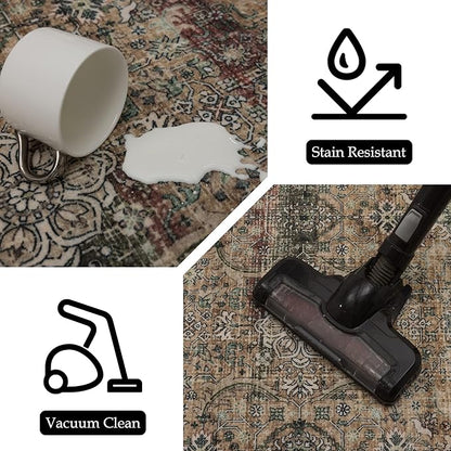 Area Rug Non Slip Machine Washable Ultra Soft Living Room/Bedroom/Kitchen/Outdoor/Classroom Vintage Brown, 2'×6'