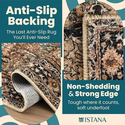Istana Hallway Runner Rug 2.5x8 – Olive/Charcoal Entryway Rug -Silk's Soft Touch Runners for Hallways - Stylish Kitchen Runner Rug Non Slip