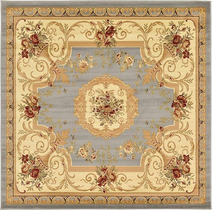Unique Loom Versailles Collection Area Rug - Henry (7' 10" Square Light Blue/Cream)