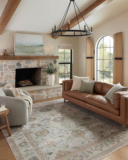 Loloi Magnolia Home by Joanna Gaines Millie Collection MIE-02 Sky/Gold 5'-3" x 7'-6", .25" Pile Height, Area Rug