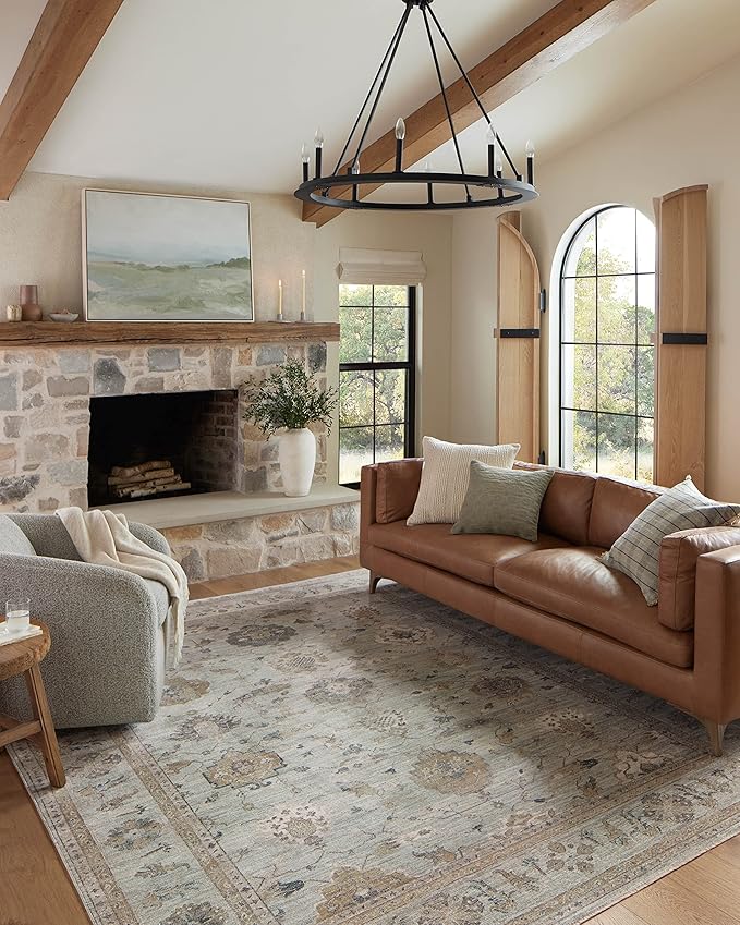 Loloi Magnolia Home by Joanna Gaines Millie Collection MIE-02 Sky/Gold 2'-7" x 14', .25" Pile Height, Runner Rug