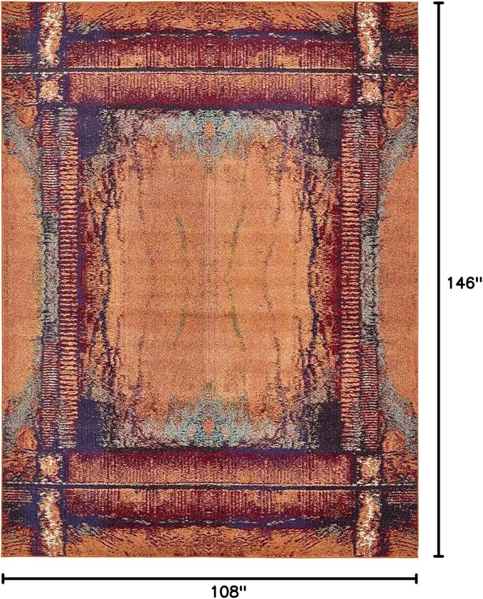 Unique Loom Estrella Collection Rustic, Distressed, Modern, Abstract Area Rug (9' 0 x 12' 0 Rectangular, Orange/Black)