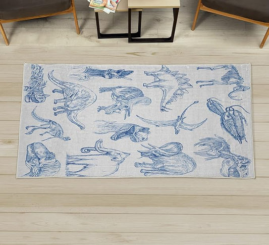 Ambesonne Jurassic Decorative Rug, Arrangement of Various Dinosaurs Illustrations Skeleton Biology Historic, Quality Carpet for Bedroom Dorm and Living Room, 2' 2" x 3' 7", Blue