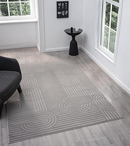 Annabel Modern Geometric Area Rug for Living Room, 8x10 Contemporary Arched Linear Large Gray Rug, Stain Resistant Non-Shedding Carpet for Bedroom, Dining Room or Kitchen (8' x 10', Gray)