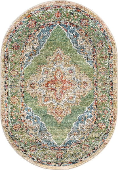 Unique Loom Isabella Collection Area Rug - Rossellini (4' x 6' Oval, Green/ Blue)