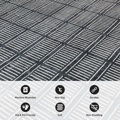 Rugshop Bohemian Stripe Lines Washable Non Slip Area Rug 8' x 10' Black