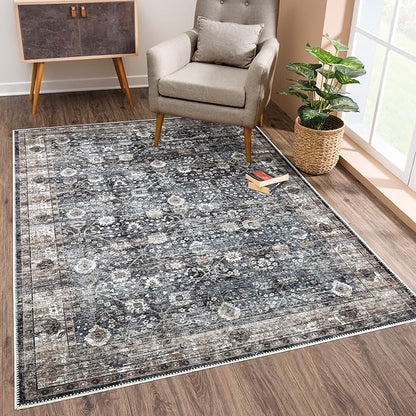 Bloom Rugs Washable Non-Slip 10x14 Rug - Black/Brown Traditional Oriental Area Rug for Living Room, Bedroom, Dining Room, and Kitchen - Exact Size: 10' x 14'