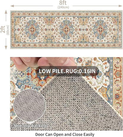 Enkor Runner Rugs for Hallway, 2x8 Washable Soft Non Slip Floor Rugs for Kitchen, Modern Mat for Living Room Bedroom Entryway Orange & Beige