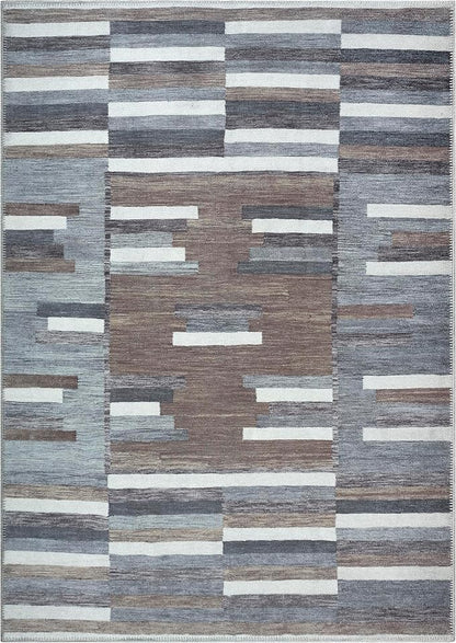 Bloom Rugs Washable Non-Slip 8' x 10' Rug - Blue/Brown Striped Area Rug for Living Room, Bedroom, Dining Room, and Kitchen - Exact Size: 8' x 10'