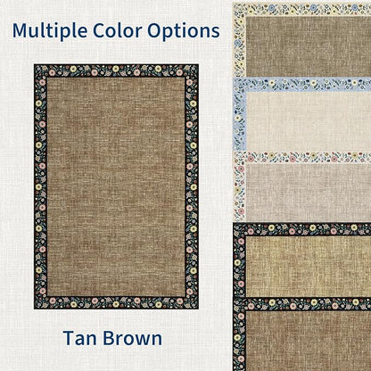 GarveeHome Washable Rugs for Living ROM 8 x 10 Large Area Rug Farmhouse Floral Bordered Bedroom Carpet Indoor Non-Slip Nursery Mat Soft Non Shedding Stain Resistant Carpet for Dining Room, Brown