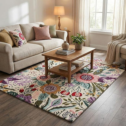 Hand-Tufted Floral Area Rug - Colorful Garden Design with Beautiful Flower Patterns - Modern Style Premium Carpet for Living Room & Bedroom or Kitchen (12'x18')
