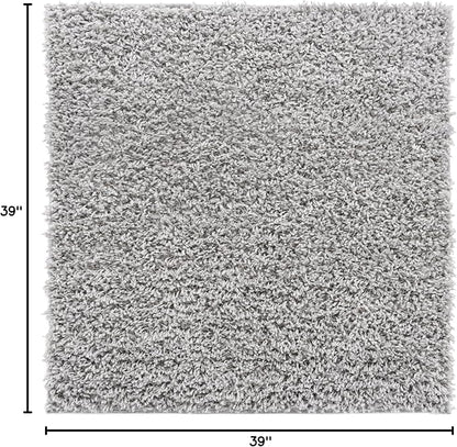 Unique Loom Davos Shag Collection Area Rug - Solid (3' 3" Square, Sterling)