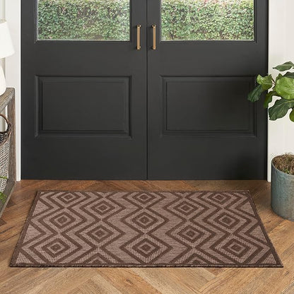 Nourison Home Versatile Brown 2' x 4' Area Rug - Easy Clean, Non Shedding, Bed Room, Living Room, Dining Room, Kitchen (2' x 4')