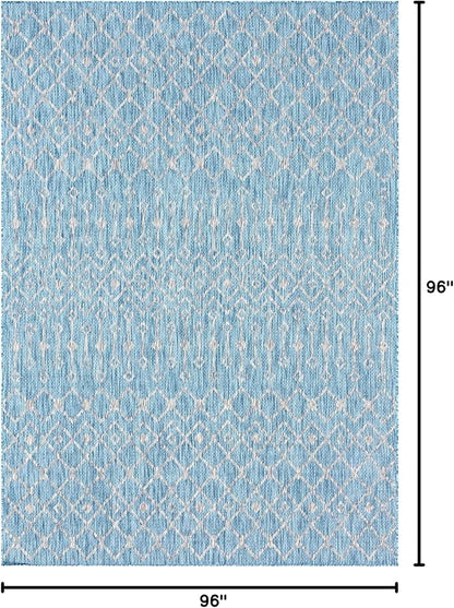 Unique Loom Outdoor Trellis Collection Area Rug - Tribal Trellis (8' x 8' Rectangle, Aqua/ Ivory)