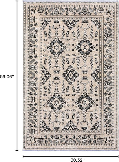Alfa Rich 3x5 Beige Black Washable Area Rugs for Living Room Bedroom Kitchen Dining Cotton Runner