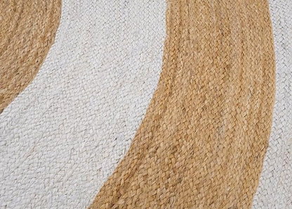 2.6x18 Oval Kilim Jute Runner – 0.27" Thick Solid White Beige Flatweave, Handmade Boho Oval Rug, Hand Braided Jute Carpet for Hallway, Staircase, Corridor, Entryway