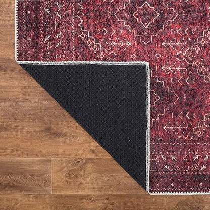 Bloom Rugs Washable Non-Slip 8' x 10' Rug - Dark Red Traditional Bordered Area Rug for Living Room, Bedroom, Dining Room, and Kitchen - Exact Size: 8' x 10'