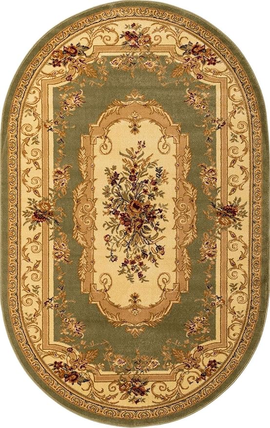Unique Loom Versailles Collection Traditional Classic Floral Motif Area Rug (5' 0 x 8' 0 Oval, Green/Ivory)