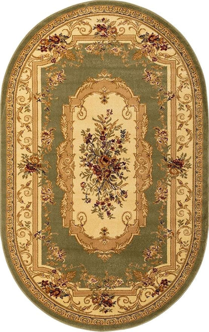 Unique Loom Versailles Collection Traditional Classic Floral Motif Area Rug (5' 0 x 8' 0 Oval, Green/Ivory)