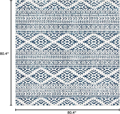 SAFAVIEH Tulum Collection Area Rug - 6'7" Square, Ivory & Navy, Moroccan Boho Tribal Design, Non-Shedding & Easy to Clean, Ideal for Living Room, Bedroom, Dining Space (TUL272D)