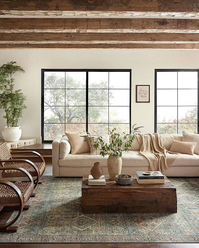 Loloi Magnolia Home by Joanna Gaines Sinclair Collection SIN-03 Turquoise/Multi 3'-6" x 5'-6", .25" Pile Height, Machine Washable, Accent Rug