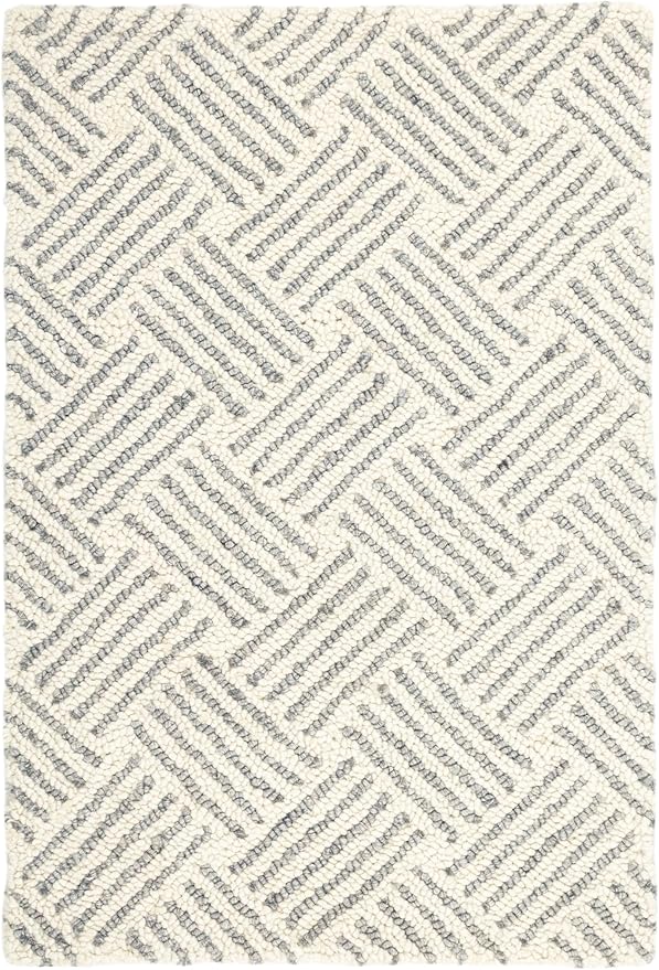 Dash & Albert Layers Grey Hand Hooked Wool Rug, 5 X 8 Feet, Grey/Ivory Geometric Pattern
