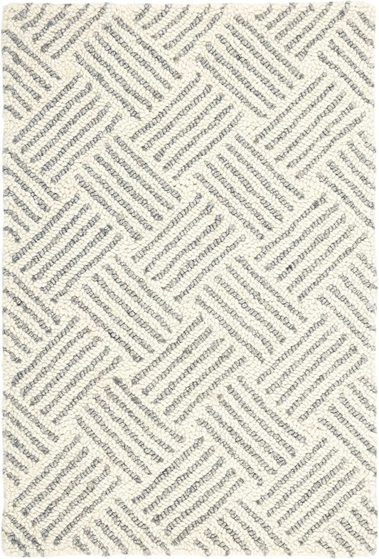 Dash & Albert Layers Grey Hand Hooked Wool Rug, 5 X 8 Feet, Grey/Ivory Geometric Pattern