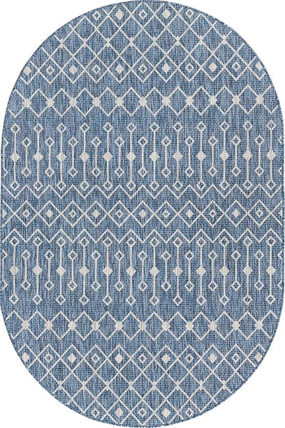Unique Loom Outdoor Trellis Collection Area Rug - Tribal Trellis (5' 1" x 8' Oval, Blue/ Ivory)