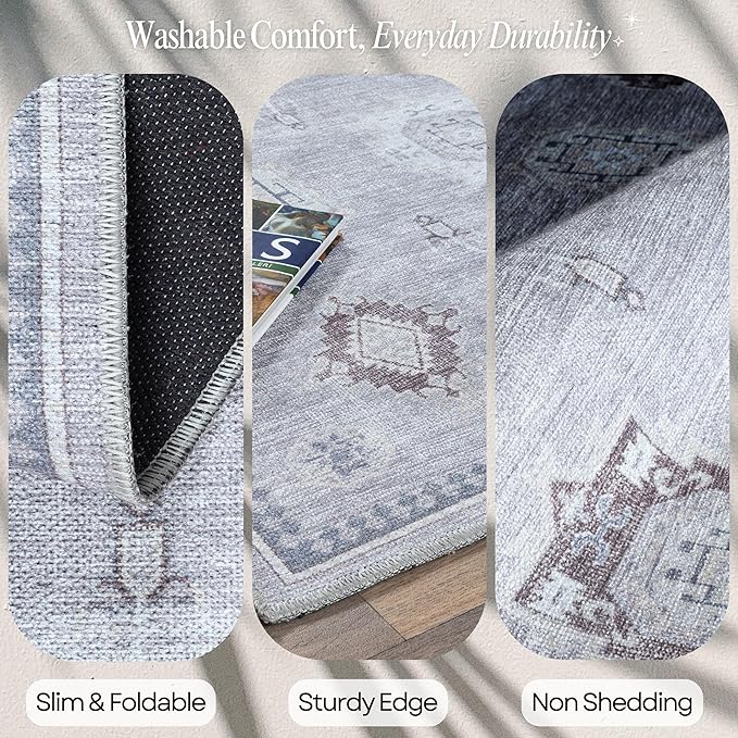 Fame Rugs Turkish Rug. Washable Vintage Oriental Antique Inspired Traditional Doormat Small Modern Area Rugs Luxury Entryway Entry Bedroom Bathroom Kitchen (393VG, 2'5 x 6'9)