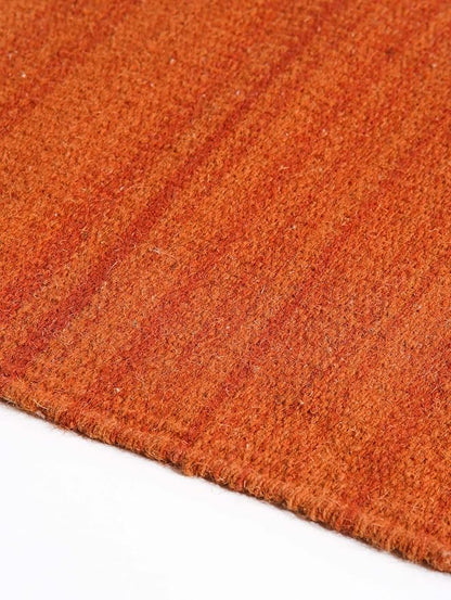 HAND WOVEN FLAT WEAVE KILIM WOOL ECO-FRIENDLY AREA RUGS - 6'x9', Rectangle Shape, Dark Orange Color, Plain Solid Design, Low Pile Handmade Area Rugs for Living Room, Bed Room (D00111)