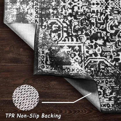 vivorug Runner Rug 2'x8' Vintage Washable Non-Slip Runners for Hallways Kitchen Entryway Laundry Room Carpet Hallway Runner, Black and White Rug