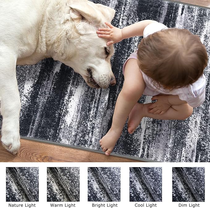 Modern Abstract Entryway Rug Indoor 2x3 Washable Rug Non-Slip Soft Small Area Rug Black Grey Kitchen Mats Thin Print Faux Wool Floor Carpet Throw Rugs for Entrance Bedroom
