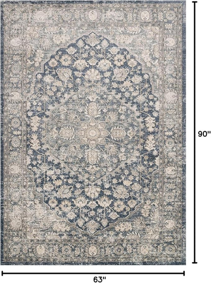 Loloi Teagan Collection TEA-01 Denim/Mist 5'-3" x 7'-6" Area Rug, Large, Soft Neutral Rug, High-Traffic for Living Room, Bedroom, Home Office, Dining Area