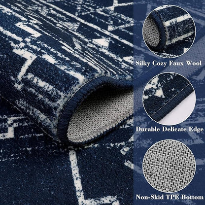 Wonnitar Moroccan Hallway Runner Rugs, 2'6"x10' Washable Non-Skid Blue Runner Rugs for Kitchen, Boho Non-Shedding Soft Long Runner Geometric Low Pile Carpet for Entryway Bathroom (Blue,2'6"x10')