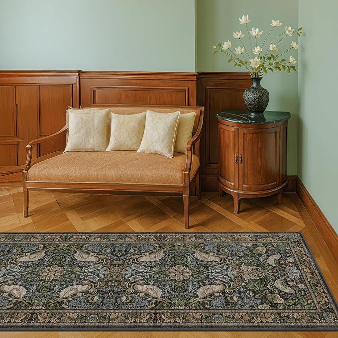 8ft Long Floral Kitchen Runners - 2x8 Runner Rug for Hallway Bathroom Laundry Room Bedroom Beside Bed Entryway, Boho Birds Leaves Patterned Non Slip Low Pile Washable Rugs