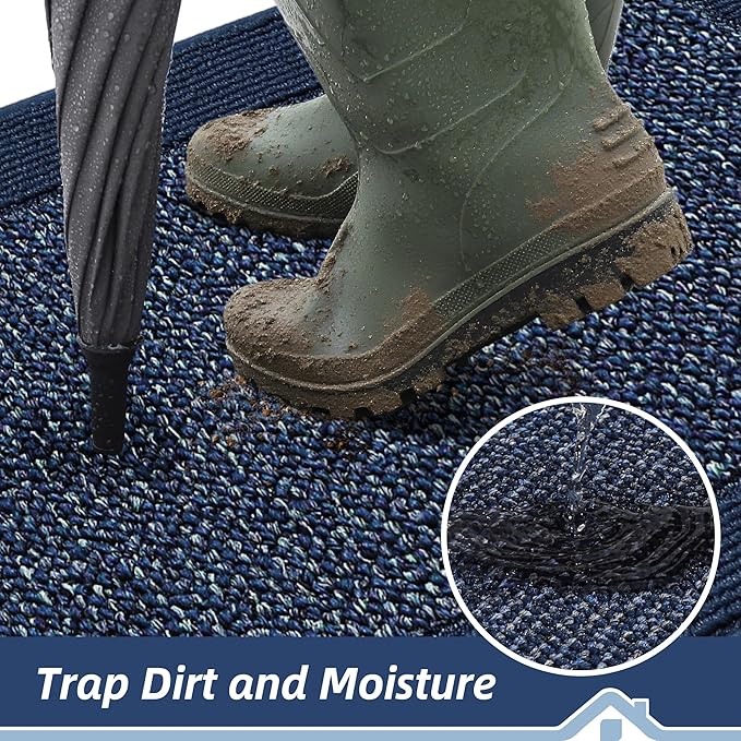 BEQHAUSE Indoor Door Mat 24" x 60", Dirt Trapper Door Mats Non-Slip Entryway Rugs Washable, Resist Dirt Absorbent Welcome Mat, Low Profile Floor Mats for Front Back Door and Entryway, Blue