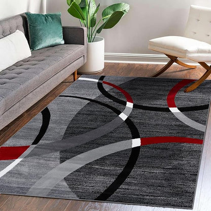 Persian-Rugs Luxe Weavers Victoria Collection 3895 Gray 7 ft x 10 ft Modern Abstract Geometric Stain Resistant Area Rug