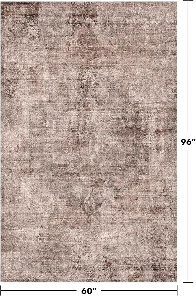 Large Entryway Rug Washable - Warm & Retro Décor, Brown with Red Accent Rug for Mudroom, Foyer, Hall, Living Room, Washable Low Pile Stain Resistent