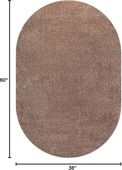Eyely UES100J-3OV Supersoft Haze Solid Low-Pile Indoor Area Rug Casual;Contemporary;Solid;Traditional, Bedroom, Kitchen, Living Room, Easy-Cleaning, Non-Shedding, 3 X 5 Oval, Brown