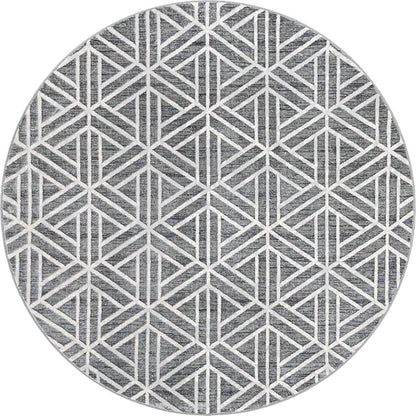 Rugs.com Lattice Trellis Collection Rug – 8 Ft Round Gray Low-Pile Rug Perfect for Kitchens, Dining Rooms