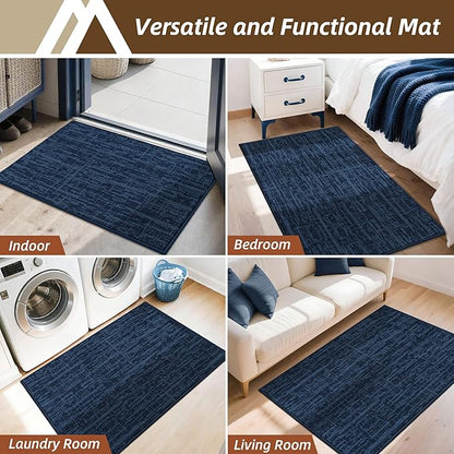 COSY HOMEER-Door-Mat Dirt Trapper Entryway Rugs 24"x36" Non Slip Washable Entrance Mats Absorbent Welcome Mat Low Profile Dog Door Mats for Front Back Doomats and Wet Shoes,Navy Blue
