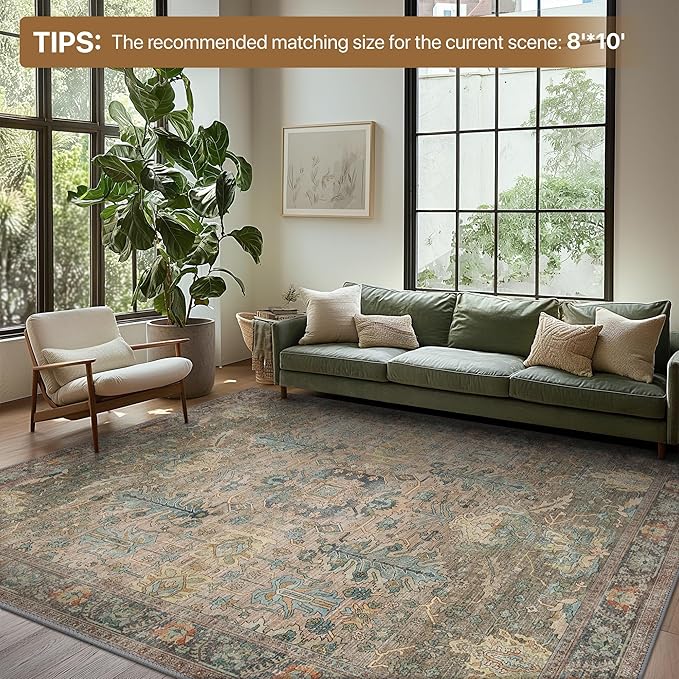 Bavni Runner Rug, Machine Washable Rugs for Bedroom 2x5, Non Slip Boho Rugs with Rubber Backing, Ultra-Thin Folable Rug Runner for Hallways Bathroom, Olive Green